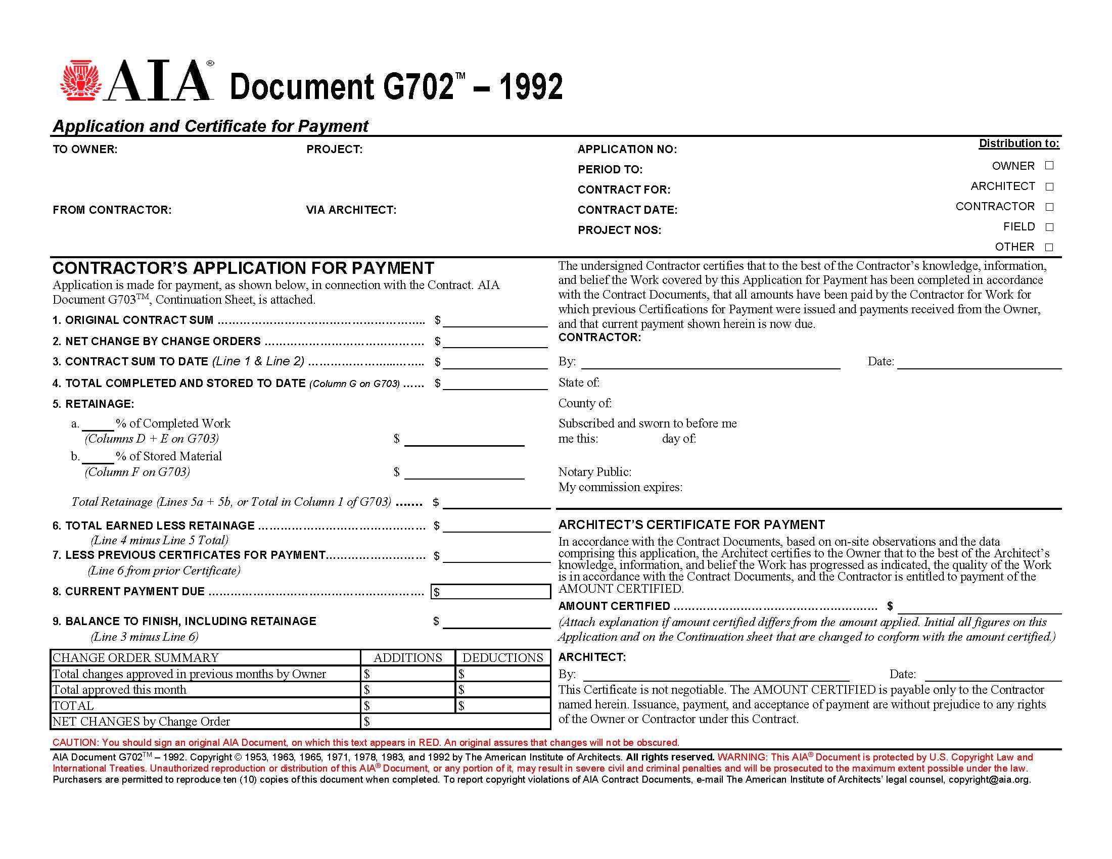 Aia Forms G701 Change Order Form