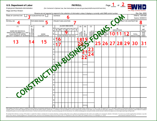 WH-347 Certified Payroll Forms - Click the image for an Excel version