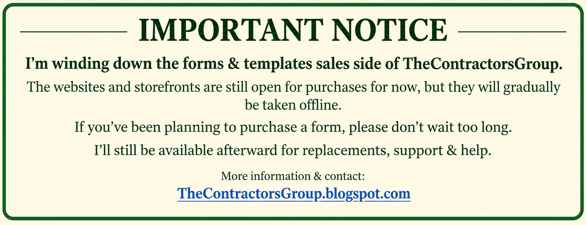 InformedContractors Shutdown Notice