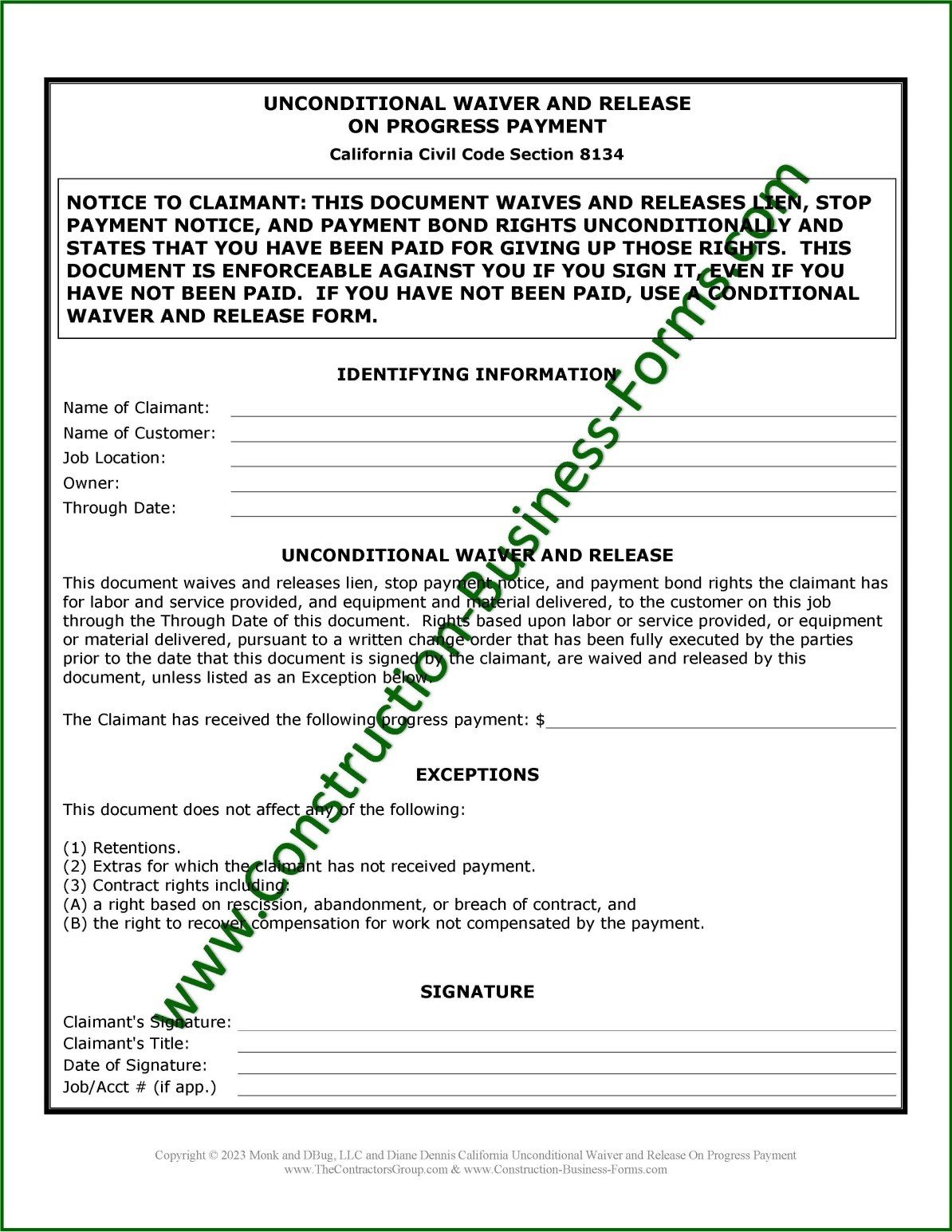 Image of Lien Waiver Release Forms