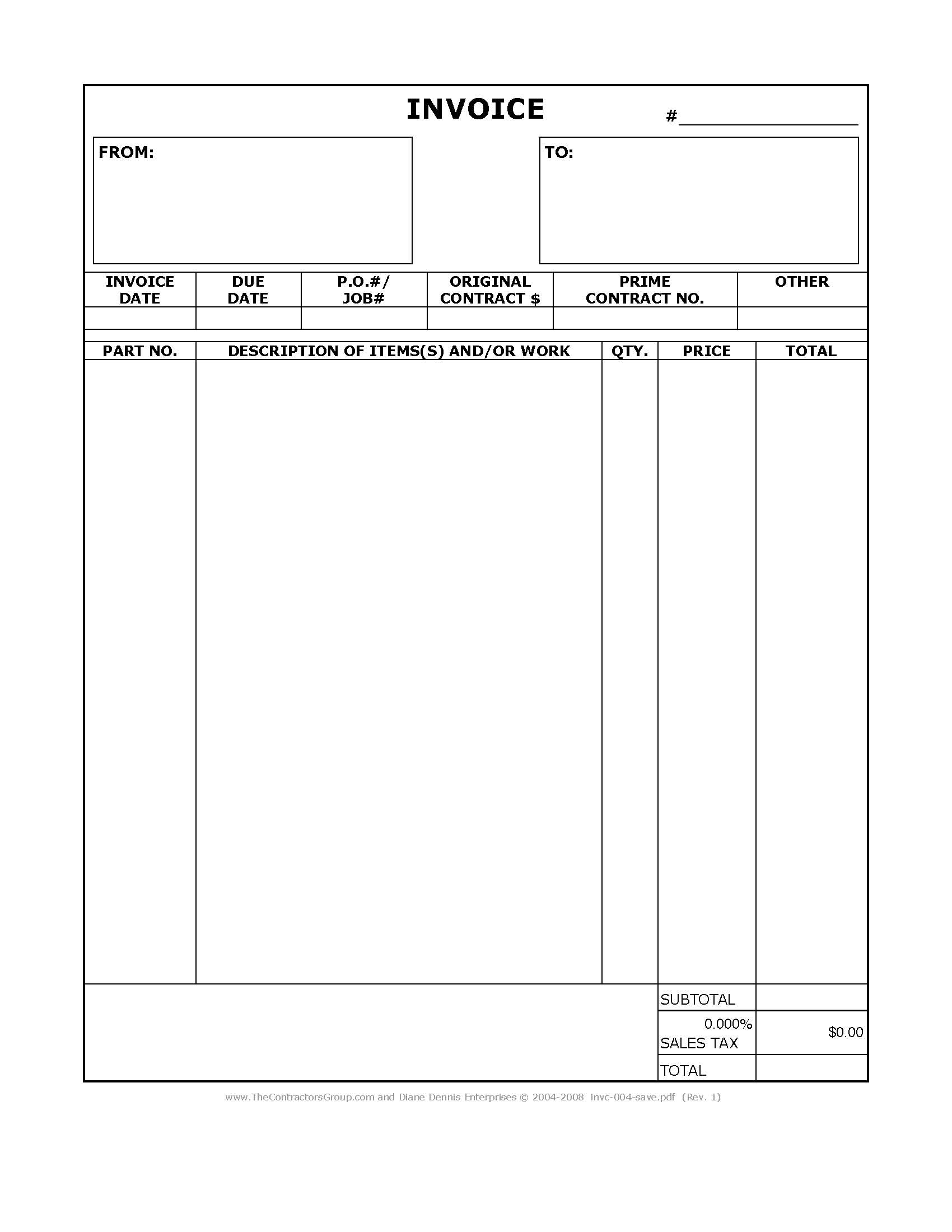 Image of a construction invoice form