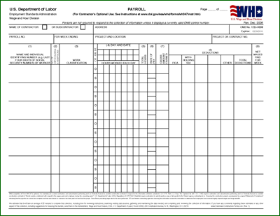 Image of WH-347 Certified Payroll Form